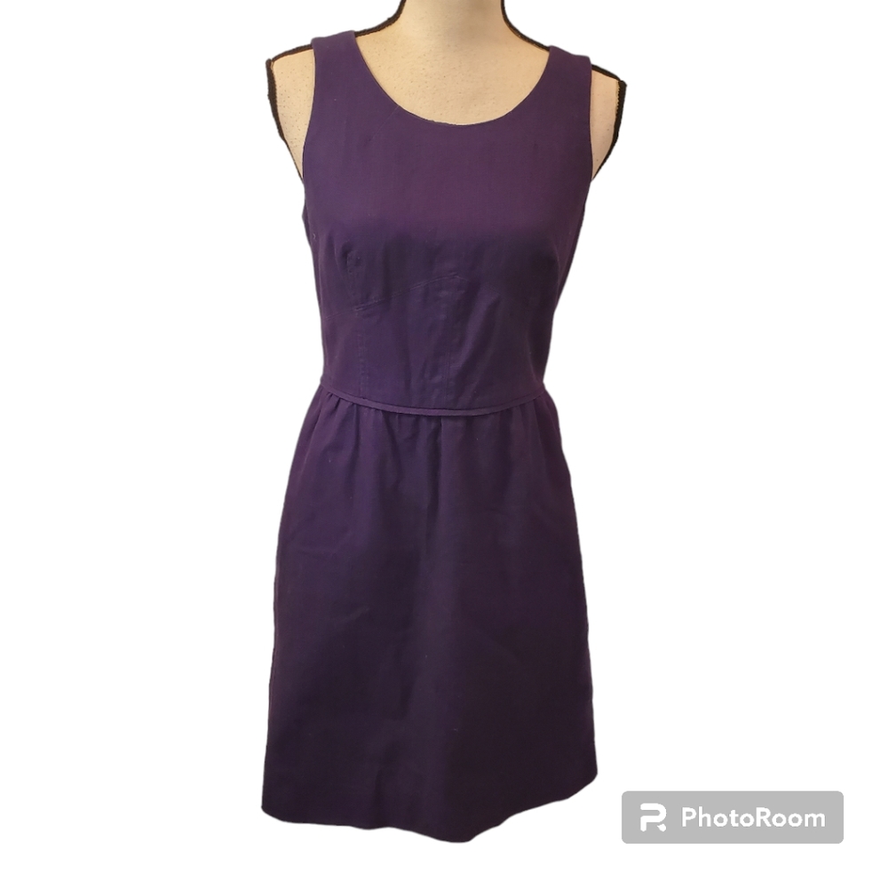 J. Crew Factory Solid Purple Linen Dress Above Knee Scoop Neck Women's Size 4